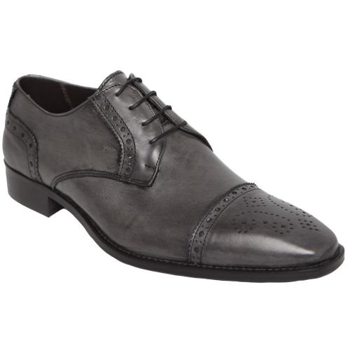 Duca Di Matiste 1509 Dark Grey Genuine Italian Calfskin Leather Shoes With Toe Perforation.